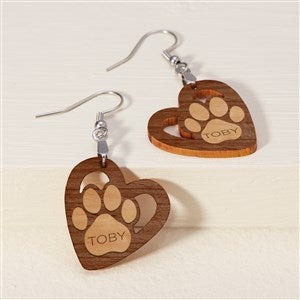Pet Paw Personalized Natural Stained Wood Dangle Earrings - 48643-N
