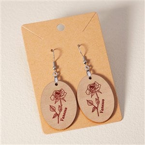 Birth Month Flower Personalized Red Stained Wood Dangle Earring - 48644-R