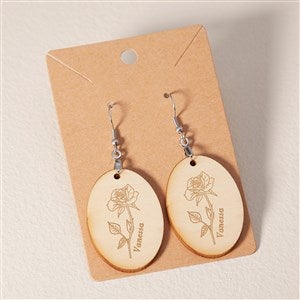 Birth Month Flower Personalized Natural Stained Wood Dangle Earring - 48644-N