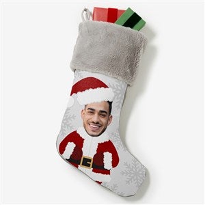 Christmas Character Personalized Photo Grey Faux Fur Christmas Stockings - 48704-GF