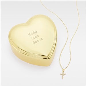 Engraved Heart Box and Pave Cross Necklace Set - 48753