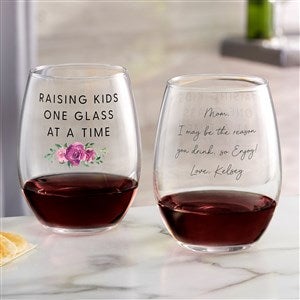 Raising Kids Personalized Mom  Stemless Wine Glass - 48887-S