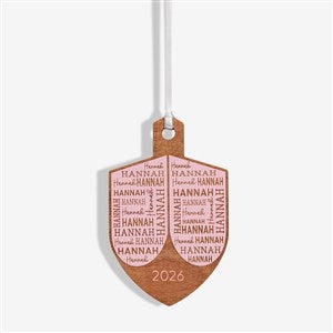 Hannukah Dreidel Personalized Wood Ornament - Pink Stain - 48951-P