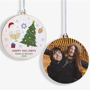 Happy Chrismukkah Personalized Ornament-3.75quot; Wood - 2 Sided - 48952-2W