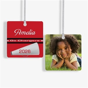 Cheer Personalized Square Photo Ornament- 2.75quot; Metal - 2 Sided - 49003-2M