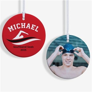 Swimming Personalized Photo Christmas Ornament - Glossy - 49005-2S
