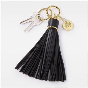 Engraved Company Black Leather Tassel Keychain & Bag Tag - 49038