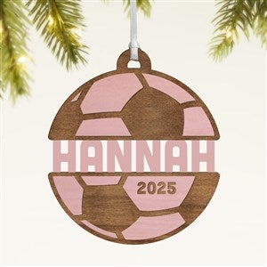 Soccer Personalized Wood Ornament- Pink Stain - 49046-P