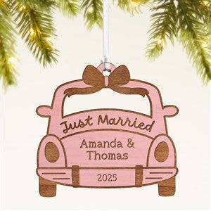 Just Married Personalized Wood Wedding Ornament - Pink - 49075-P