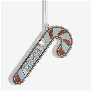 Candy Cane Personalized Wood Christmas Ornament - Blue - 49077-B