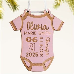 Baby Bodysuit Personalized Wood Ornament- Pink Stain - 49083-P