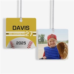 Baseball Personalized Square Photo Ornament- 2.75quot; Metal - 2 Sided - 49091-2M
