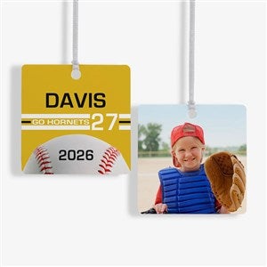 Baseball Personalized Square Photo Ornament- 2.75quot; Metal - 2 Sided - 49091-2M