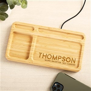 Bold Style Engraved Bamboo Charging Valet Tray - 49165