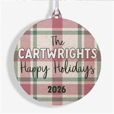 Festive Plaid Personalized Wood Christmas Ornament - 49259-1W