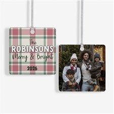 Festive Plaid Personalized Metal Christmas Ornament - 2 Sided - 49259-2M