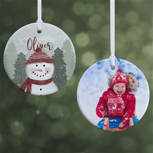 Watercolor Snowman Personalized Photo Ornament- 2.85 Glossy - 2 Sided - 49261-2S