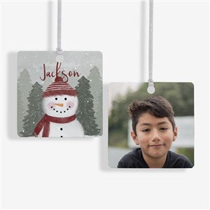 Watercolor Snowman Personalized Photo Ornament-2.75 Metal - 2 Sided - 49261-2M
