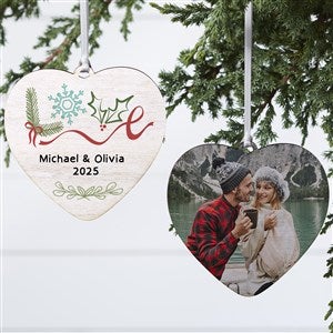 Frosted Love Personalized Wedding Heart Ornament- 4quot; Wood - 2 Sided - 49277-2W