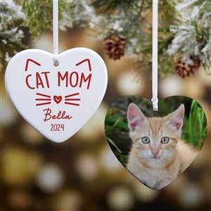 Cat Parent Personalized Photo Heart Ornament- 3.25 Glossy - 2 Sided - 49280-2