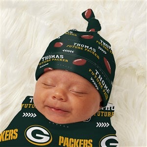 Green Bay Packers Personalized NFL Baby Hat Receiving Blanket Set