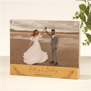Engraved Elegant Couple Acrylic Magnetic Frame with Wood Base - 49348