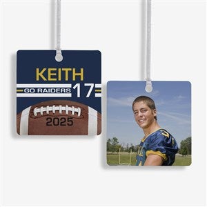 Football Personalized Square Photo Ornament- 2.75quot; Metal - 2 Sided - 49402-2M