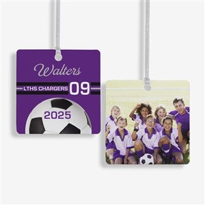 Soccer Personalized Square Photo Ornament- 2.75quot; Metal - 2 Sided - 49403-2M
