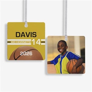 Basketball Personalized Square Photo Ornament- 2.75quot; Metal - 2 Sided - 49405-2M