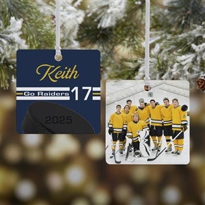 Hockey Personalized Square Photo Ornament- 2.75quot; Metal - 2 Sided - 49406-2M