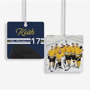 Hockey Personalized Square Photo Ornament- 2.75quot; Metal - 2 Sided - 49406-2M