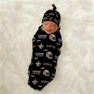 New Orleans Saints Personalized NFL Baby Hat  Receiving Blanket Set  - 49454-S
