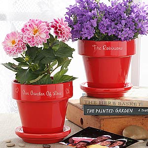 Family Name Personalized Red Flower Pot - 4948-R
