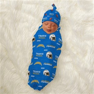 Los Angeles Chargers Personalized NFL Baby Hat  Receiving Blanket Set  - 49498-S
