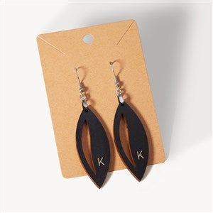 Wooden Leaf Personalized Dangle Earrings - Black - 49784-BL