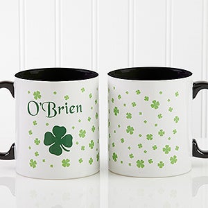 Personalized Irish Coffee Mugs - Shamrock - Black Handle - 4989-B