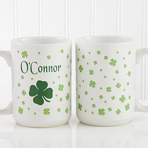 Personalized Large Coffee Mugs - Irish Shamrock - 4989-L