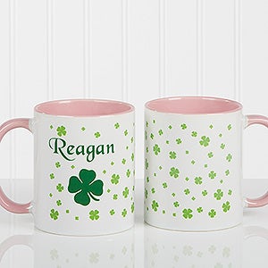 Irish Clover Personalized Coffee Mug 11 oz.- Pink - 4989-P