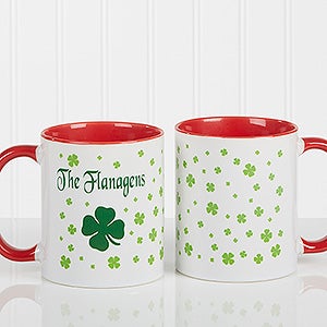 Personalized Irish Coffee Mugs - Shamrock - Red Handle - 4989-R