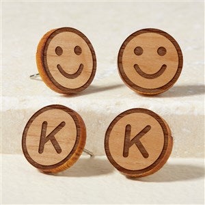 Smiley Face Personalized Wood Stud Earrings - Natural - 49893-N