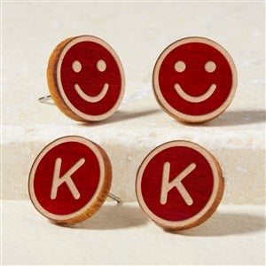 Smiley Face Personalized Wood Stud Earrings - Red - 49893-R