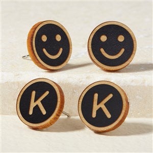 Smiley Face Personalized Wood Stud Earrings - Black - 49893-BL