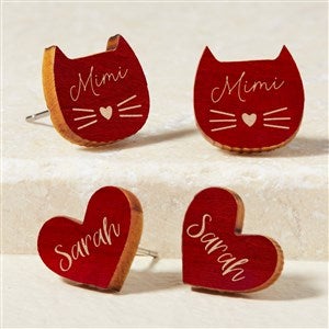 Cat  Heart Personalized Wood Stud Earrings - Red - 49894-R