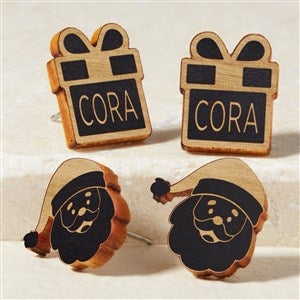 Christmas Gifts Personalized Wood Stud Earrings - Black - 49897-BL