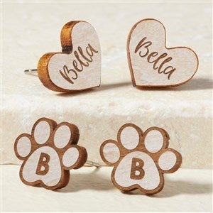 Heart  Dog Paw Personalized Wood Stud Earrings - White - 49901-W