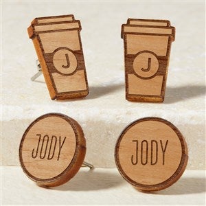 Coffee Cup Personalized Wood Stud Earrings - Natural - 49902-N