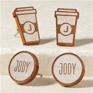 Coffee Cup Personalized Wood Stud Earrings - White - 49902-W