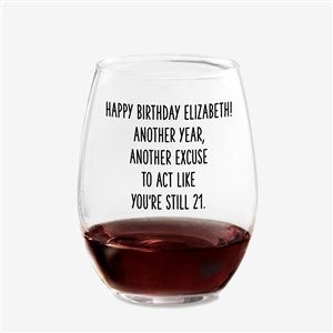 Happy Birthday Personalized Stemless Wine Glass - 49980-S