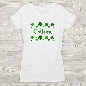 Lucky Clover Personalized St. Patrick's Day Girl's Fitted Tee - 5039-FT