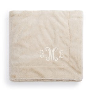 Embroidered Lush Throw Blanket in Buttermilk - 50684